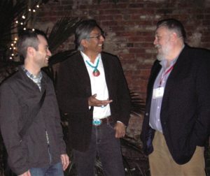 Chip Colwell-Chanthaphonh, Jim Enote, and Alex Barker at the CMA reception, New Orleans Pharmacy Museum